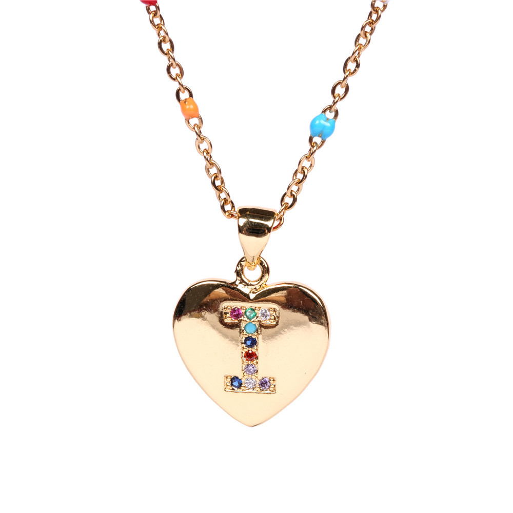 26 Letters Colorful Zircon Heart-shaped Pendant Necklace Wholesale display picture 10