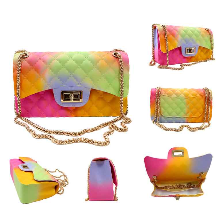 Clearance gradient graffiti colored jelly bag, diamond-shaped chain bag, small square bag for export, single-shoulder bag, crossbody bag Item Picture