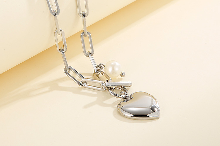 fashion stainless steel peach heart OT buckle necklace bracelet set wholesale Nihaojewelry