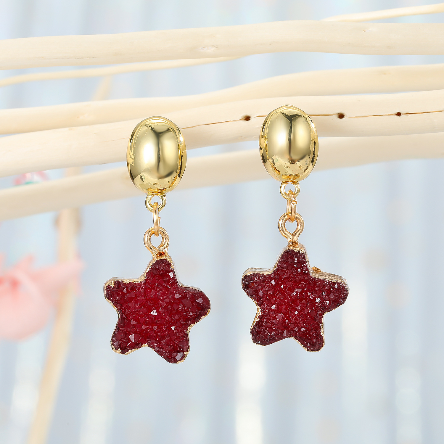 Fashion Sweet Korean Natural Stone Star Small Earrings For Women display picture 6