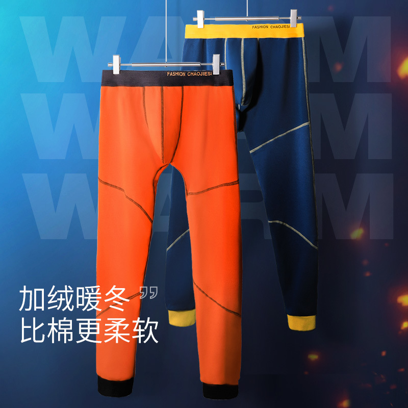 Pantalones largos de invierno ropa interior de hombre engrosada forrada de lana caliente a prueba de frío pantalones de una pieza pantalones ajustados polainas pantalones de algodón juvenil