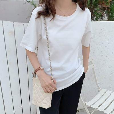 大码短袖t恤女2020春夏新款200斤韩版纯色宽松纯棉圆领上衣胖mm|ms