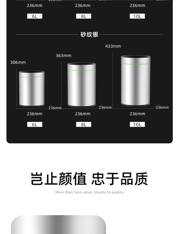 家尚嘉现代家用直投桶客厅酒店卧室创意分离不锈钢无盖圆形垃圾桶详情18