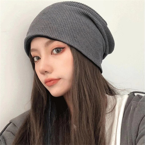 Japanese niche pleated pile hat women's solid color all-match cold hat Internet celebrity couple plain head cap Korean style pullover hat