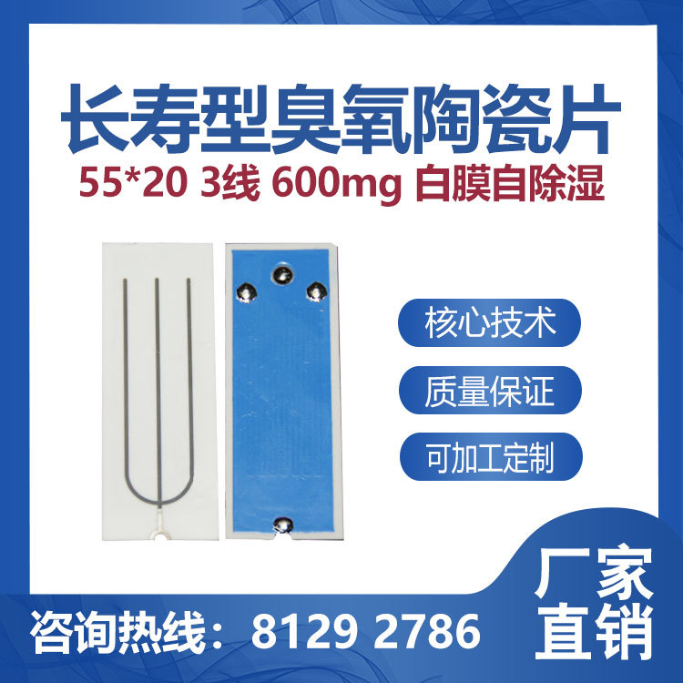 55*20-3线600mg臭氧陶瓷片，长寿型覆白膜自除湿臭氧片厂家包邮