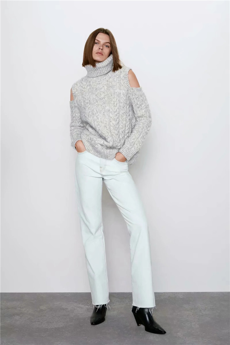 turtleneck cold shoulder knit sweater NSLD15633