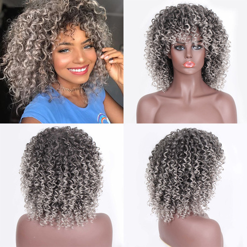 Curly Hair Wigs Parrucche per capelli ricci Women pelucas small curly wig headdress grey fluffy explosion wig one African wig