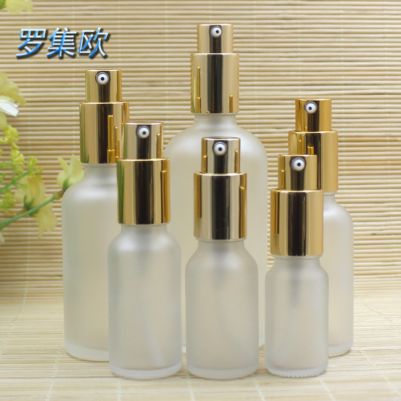 透明磨砂精油瓶精华液按压分装玻璃空瓶子化妆品包装瓶金鸡嘴按压