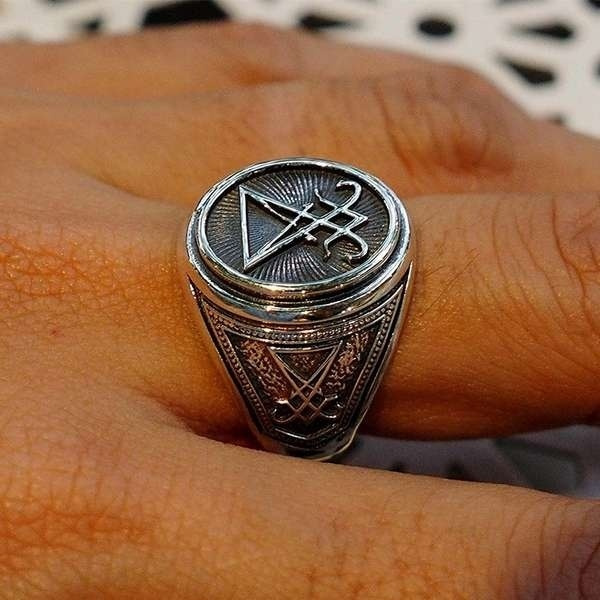 Gothic Satanic Biker Ring For Men, Occult Band Ring In Stainless Steel_voghion.com