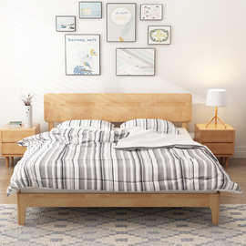 北欧实木床主卧室1.8米经济型双人床1.5m橡胶木床1.2单人简约现代