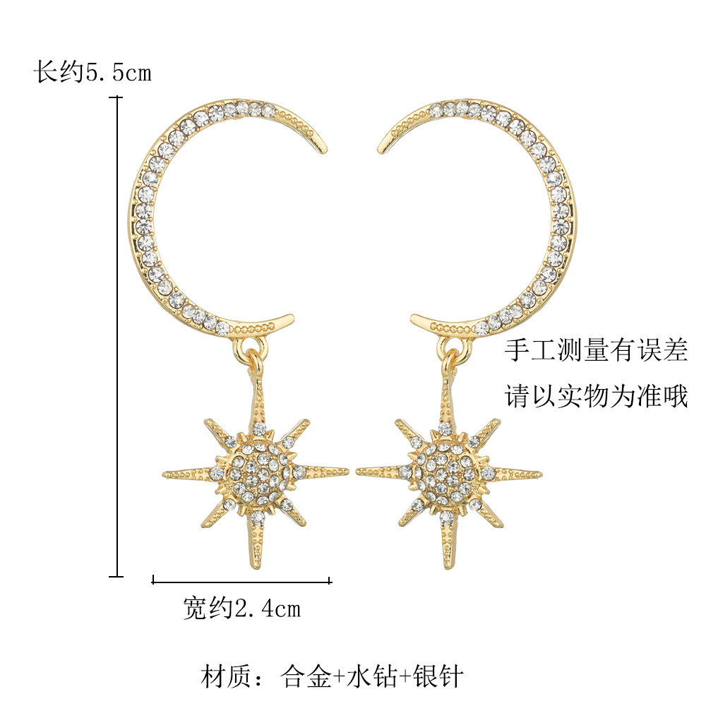 S925 Silver Needle Star Moon Earringspicture4
