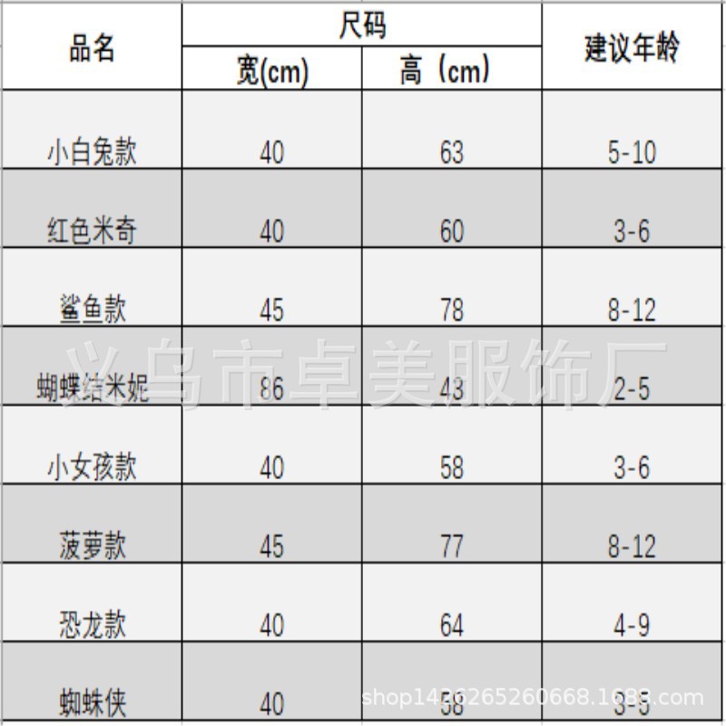漫威儿童雨衣尺码表_副本