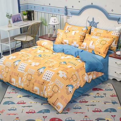 天丝四件套丝滑裸睡被套床单春夏清新可爱儿童床上用品套件|ru