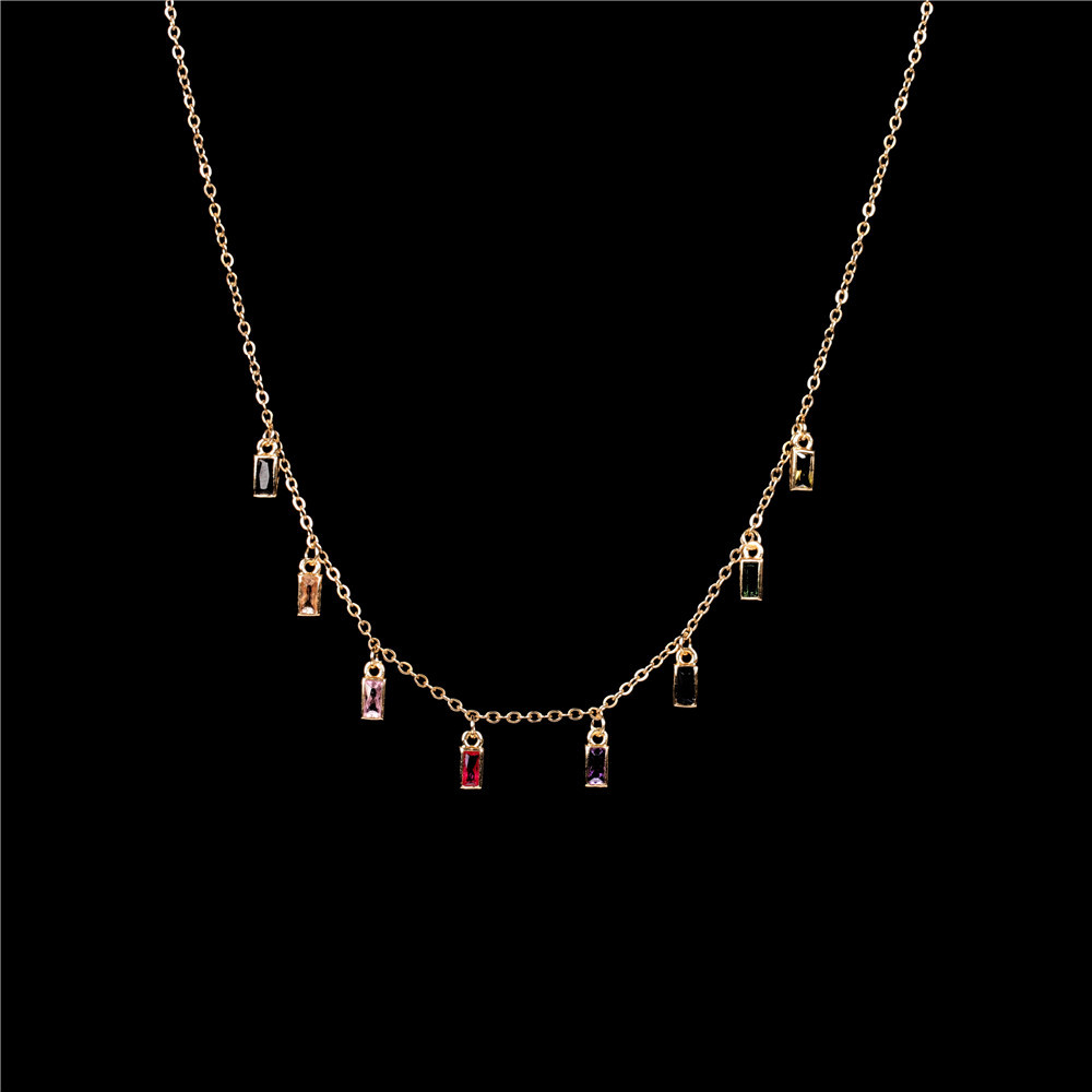 colorful square zircon pendant fashion womenu0027s simple short necklace