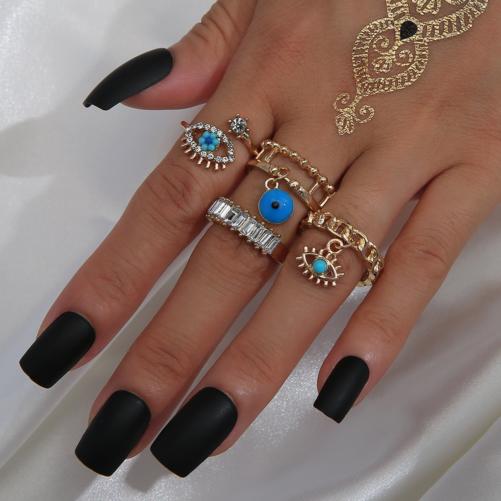 Punk Demon Eyes Rhinestone Color Drop Oil Hollow 4-piece Ring Wholesale Nihaojewelry display picture 2