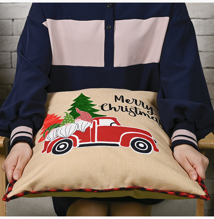 Haobei Christmas decorations Forest old man car pillow case linen pillowcase pillowcase square pillowcase_voghion.com