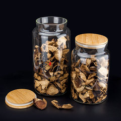 新款大容量竹木陳皮罐 高硼硅玻璃瓶 茶葉罐中藥材五穀雜糧儲物罐