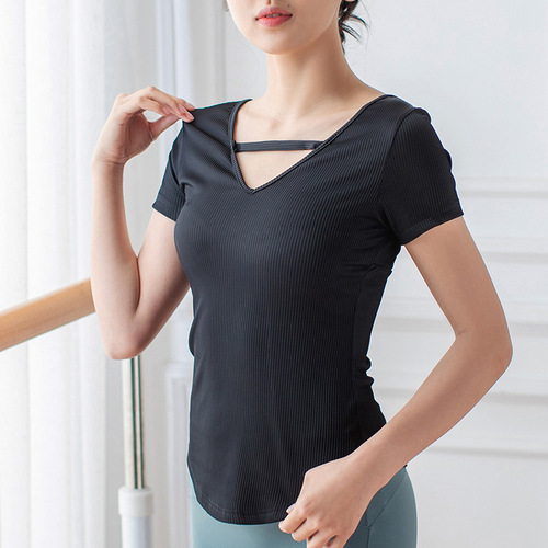 New Slimming Skin-Friendly Yoga Wear High Elastic Fitness Wear Slimming Running Training Ribbed Short-Sleeved T-Shirt 