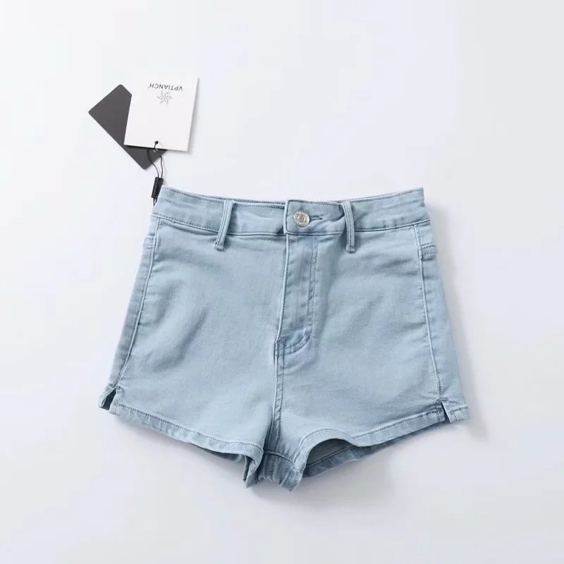 Slim High-Elasticity High-Waist Solid Color Denim Shorts NSZQW115398