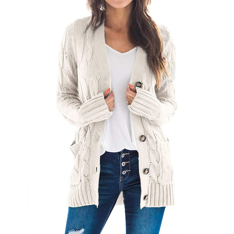 Suéter Cárdigan Nuevo de Otoño-Invierno 2026 para Mujer, Estilo Europeo y Americano, Cuello en V, Cierre de un Botón, Chaqueta de Punto de Manga Larga