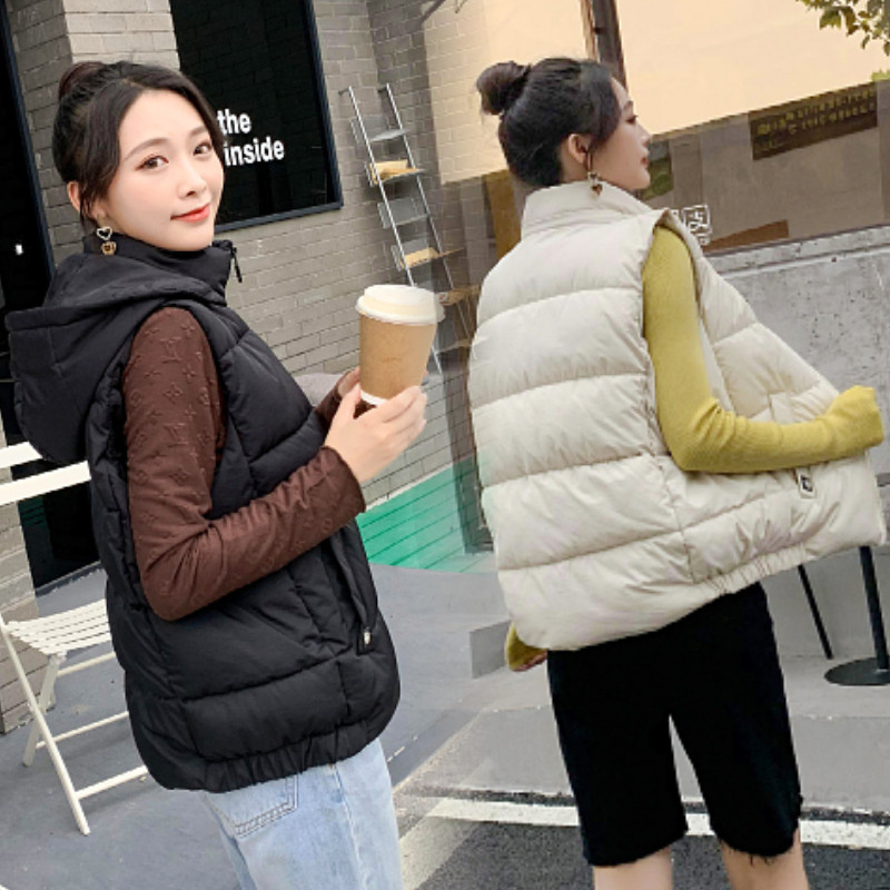 羽絨棉馬甲女士秋冬新款百搭學生坎肩短款外套修身面包服連帽背心