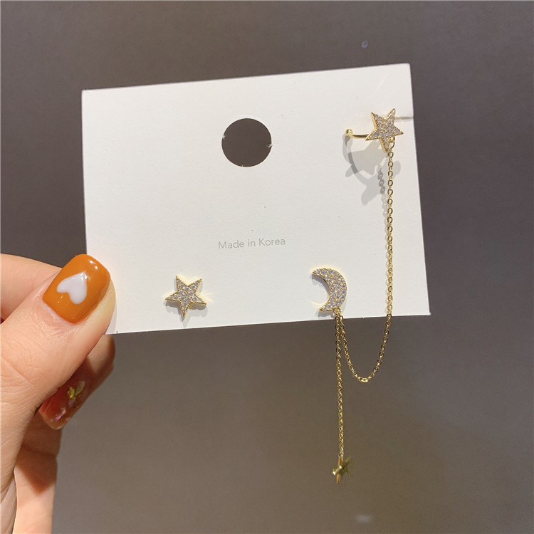 Super Fairy Rhinestone Meteor Asymmetrical Five-pointed Star Earrings Temperament Fashion Earrings One Ear Clip display picture 5