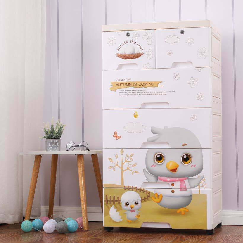 厂家直销加厚大号抽屉式塑料收纳柜家用衣柜储物柜卡通儿童收纳柜