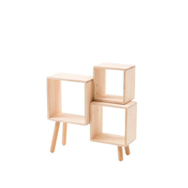 Nordic Style Wood Chilean Pine Children's Room Square Grid Bedside Table Corner Storage Display Corner Cabinet