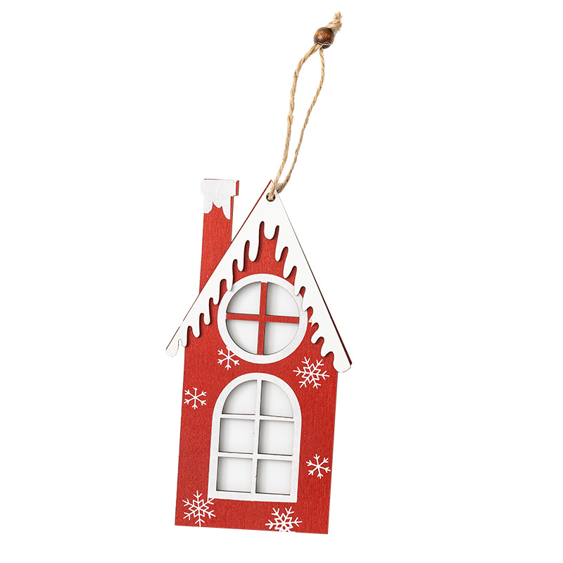 Madera pintada a mano pequeña casa colgante blanco rojo decoración de Navidad nórdica ins colgante colgante ins viento
