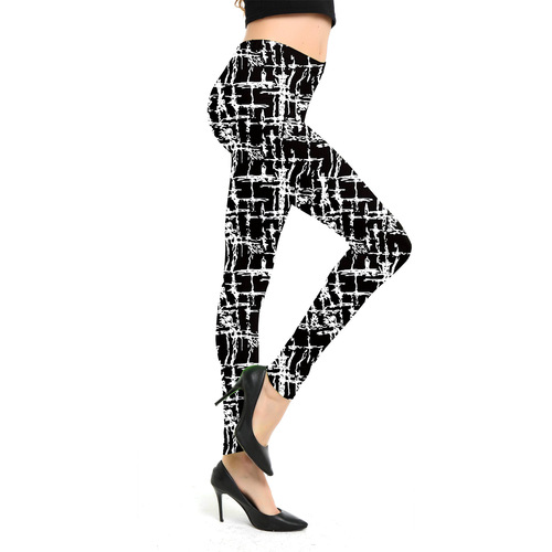9257 European and American classic fashion striped checkered print leggings elastic sports nine-quarter pants