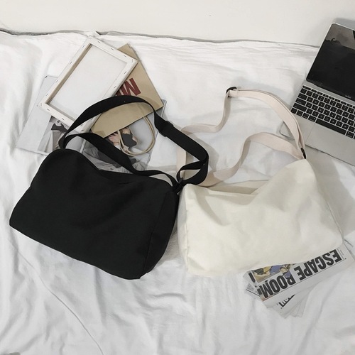 韩版春夏大容量帆布斜跨包校园学生纯色文艺日系慵懒风闺蜜大布包