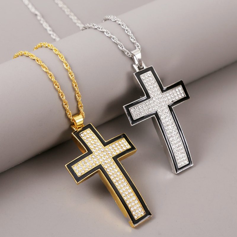 exaggerated hip hop cross necklace creative hip-hop rhinestone pendant jewelry wholesale nihaojewelr