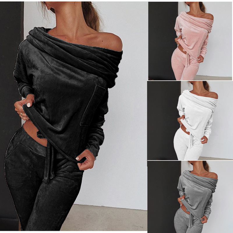 Completo pantaloni donna velluto manica lunga monospalla fiocco_voghion.com