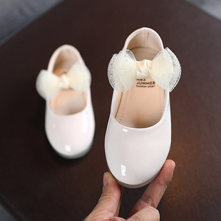 Children's Korean Style Fashionable Solid Color Bright Leather Shoes Girls' Big Bow Patent Leather Princess Shoes Flat Shoes Dance Shoes