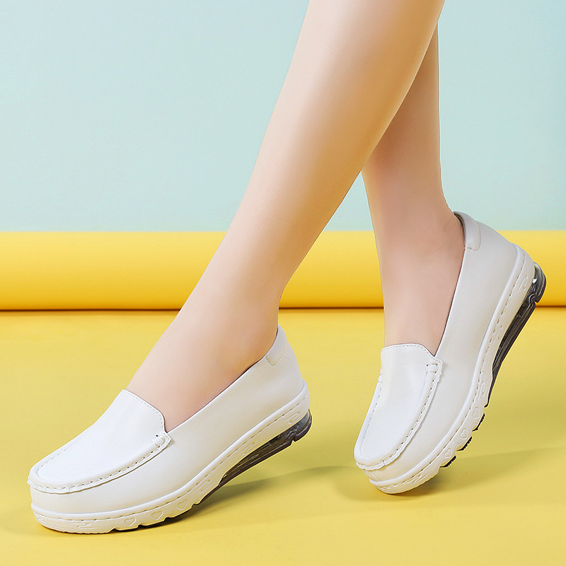 Air Cushion Nurses Shoes Women's Summer White Comfortable Soft Bottom Breathable Not Tired Feet Flat Wedge Hollow White Shoes Single-Layer Shoes