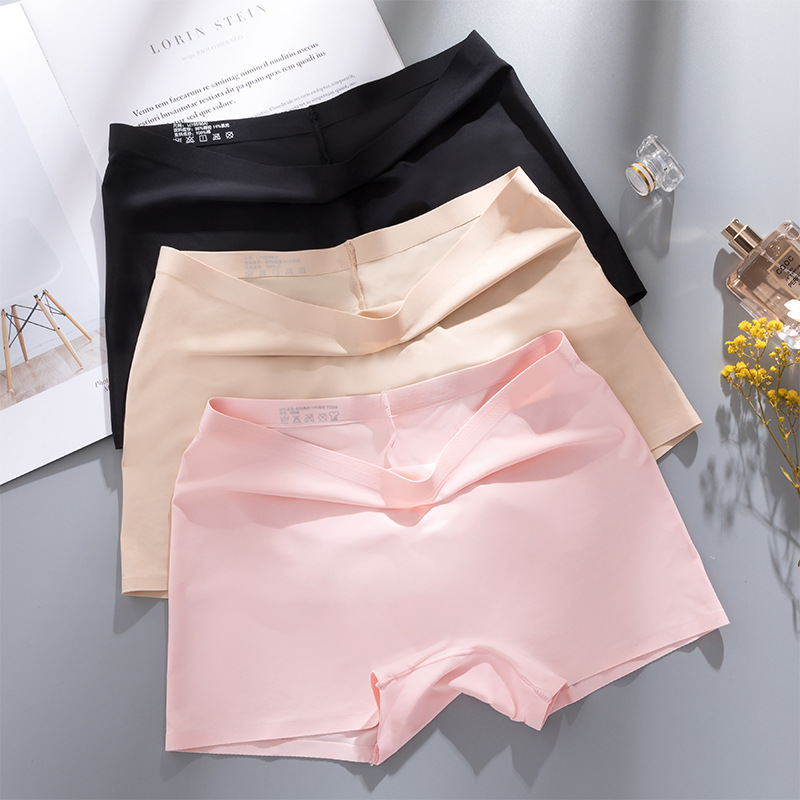 Ice Silk Boxer Seamless Underwear Women's Pure Cotton Crotch Mid-Waist Four-Corner Safety Pants Safe Anti-running Summer Thin
