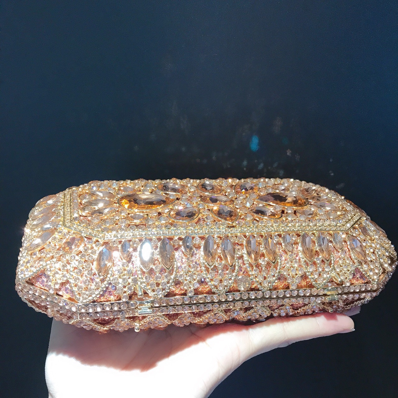 Túi clutch dạ tiệc hình vuông đính đá rhinestone phong cách Âu Mỹ — Màu Xanh Cỏ chi tiết 17