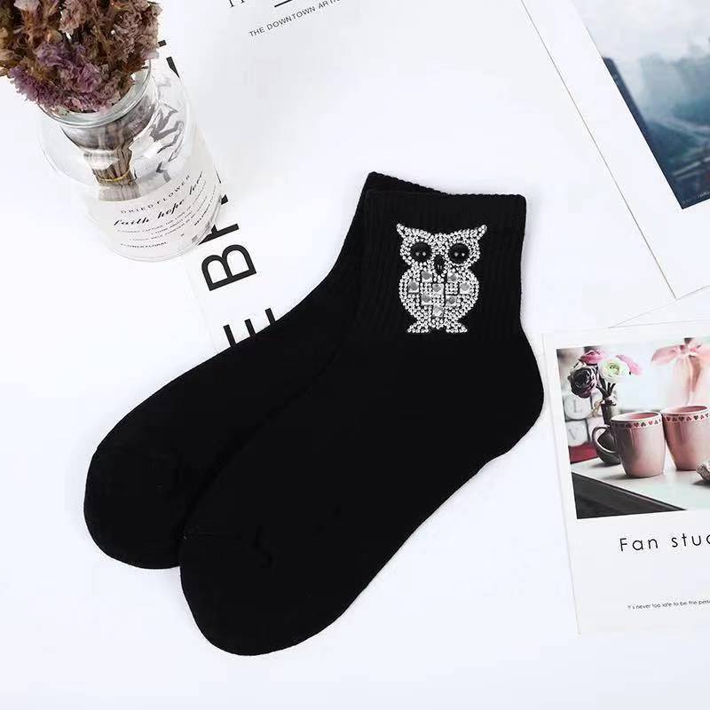 Women's Simple Style Geometric Nylon Cotton Jacquard Rhinestone Crew Socks A Pair display picture 4