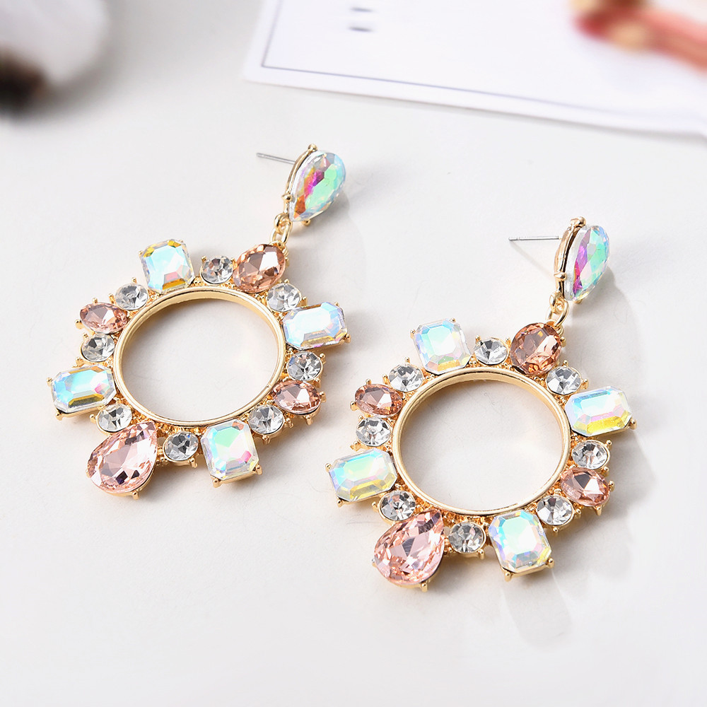 1 Pair Lady Circle Rhinestone Inlay Artificial Gemstones Women's Drop Earrings display picture 4
