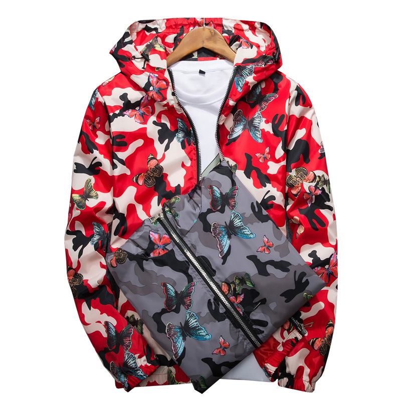 Suministro de comercio exterior Primavera y otoño chaqueta de los hombres pareja chaqueta con capucha juventud delgada camuflaje Flor Mariposa chaqueta hombres