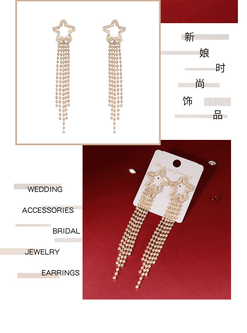 Ladies Star Tassel Long Zircon All-match Earrings Dress Accessories display picture 2