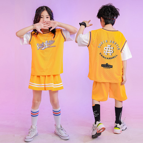 Boys and girls school cheerleaders uniforms football hip-hop outfits la-la-la summer performed the dance suit children dance suit for kids