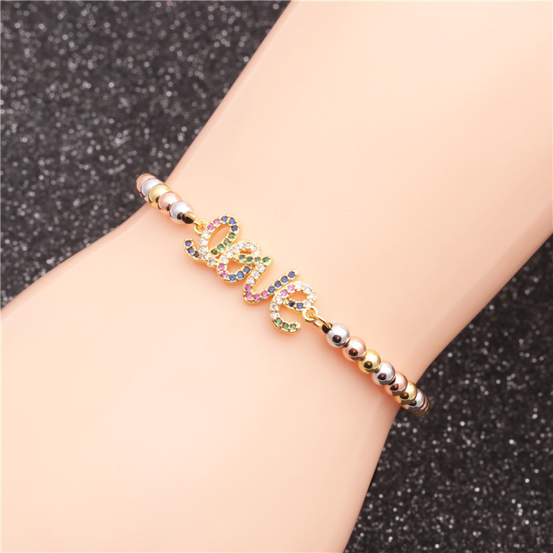 Trendy New Product Mixed Color Bead Chain Micro Inlaid Zircon Love Woven Ladies Bracelet Wholesale Nihaojewelry display picture 10