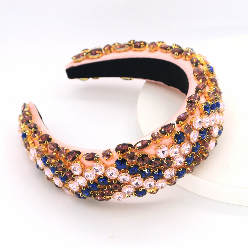 Heavy Industry Baroque Headband Sponge Crystal Glass Beads Three-color Headwear Prom Bridal Hair Accessories display picture 7