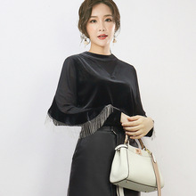 2020秋季新款品牌女裝韓版修身圓領個性絲絨氣質流蘇百搭襯衣 女