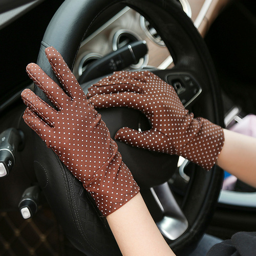 Summer and Spring New Fashion Women's Thin Short Dotted Spandex Elastane Square Dance Sun Protection Gloves Factory Wholesale