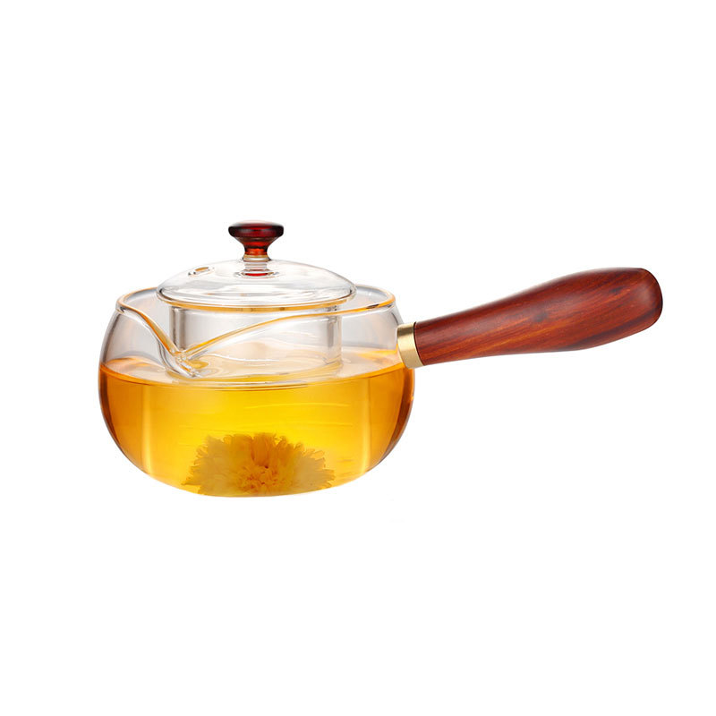 Fabricante de vidrio de borosilicato tetera pequeña verde naranja tetera eléctrica estufa de cerámica calefacción Kung Fu juego de té mango lateral tetera