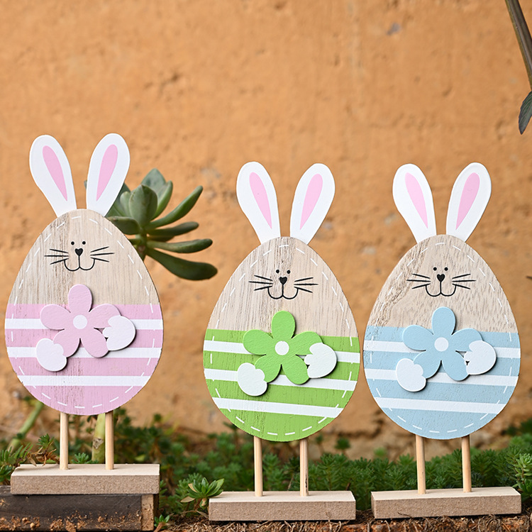 Easter Wooden Egg-shaped Bunny Ornaments display picture 1