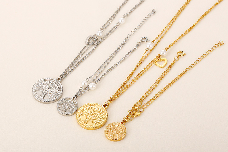 new tree pendent double-layer stainless steel bracelet necklace set wholesale Nihaojewelry