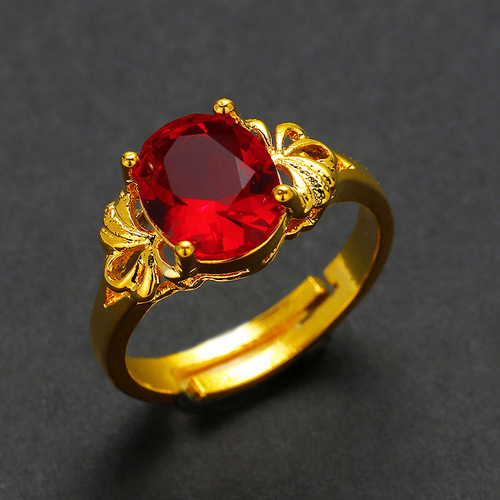 Fashionable new ring, red zircon brass gold-plated jewelry, Vietnamese sand gold jewelry, send one to your girlfriend on behalf of